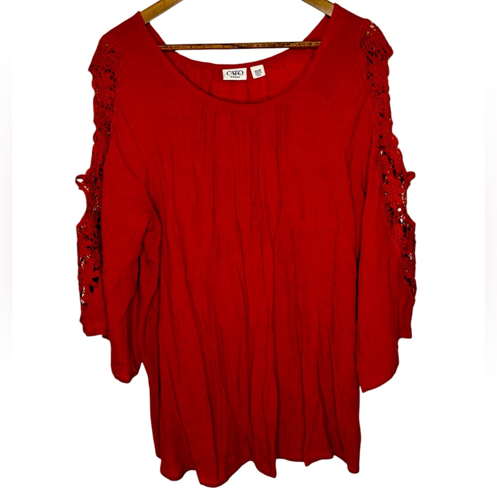 Cato Rust Lace Sleeve Blousy Women's Top